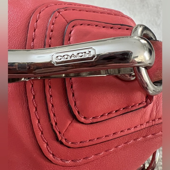 Coach Coral Pink Leather Satchel Bag Womens Pleated Chain Shoulder F15339 - Picture 6 of 16